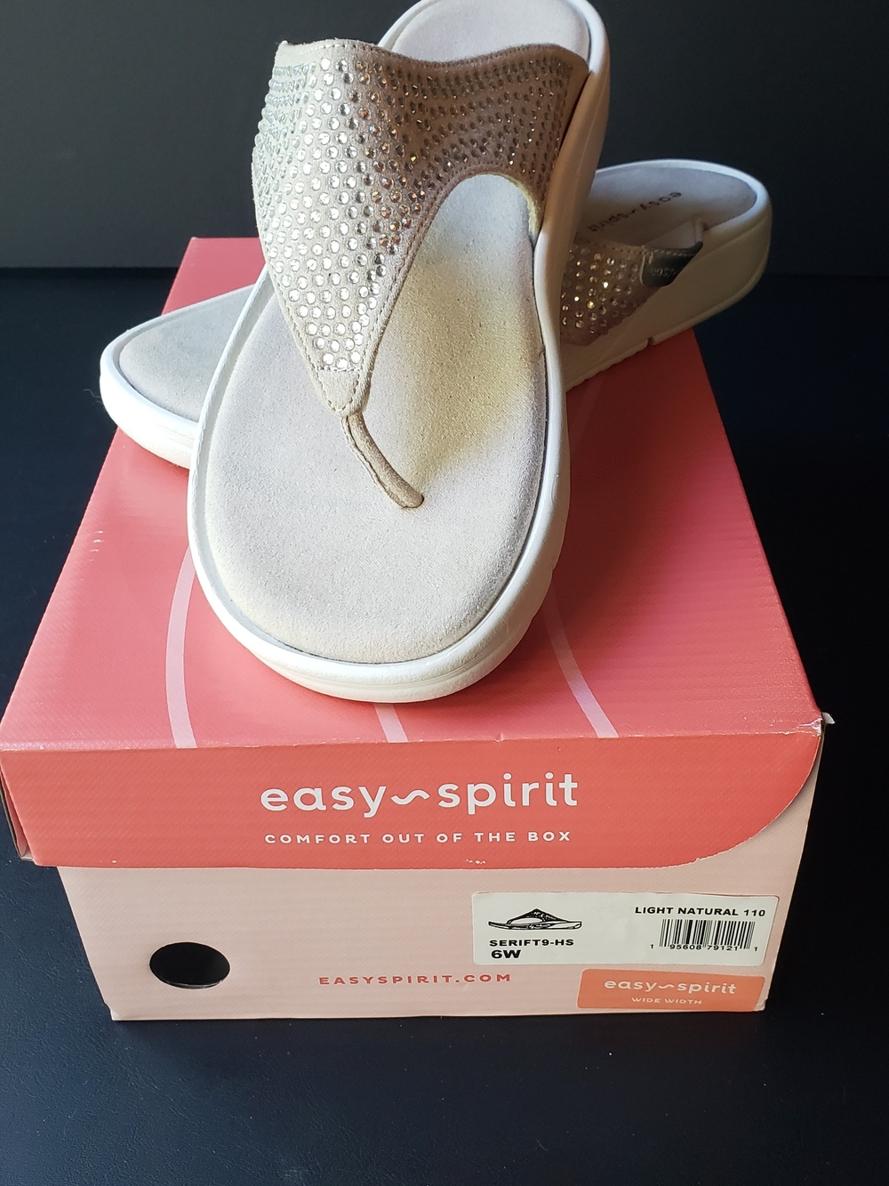 Easy Spirit Light Natural Jeweled Thong Sandal - Light Natural